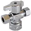No Lead Chrome-Plated Forged Brass 1/4-Turn FNPT x OD x OD Dual Outlet Angle Stop Valve